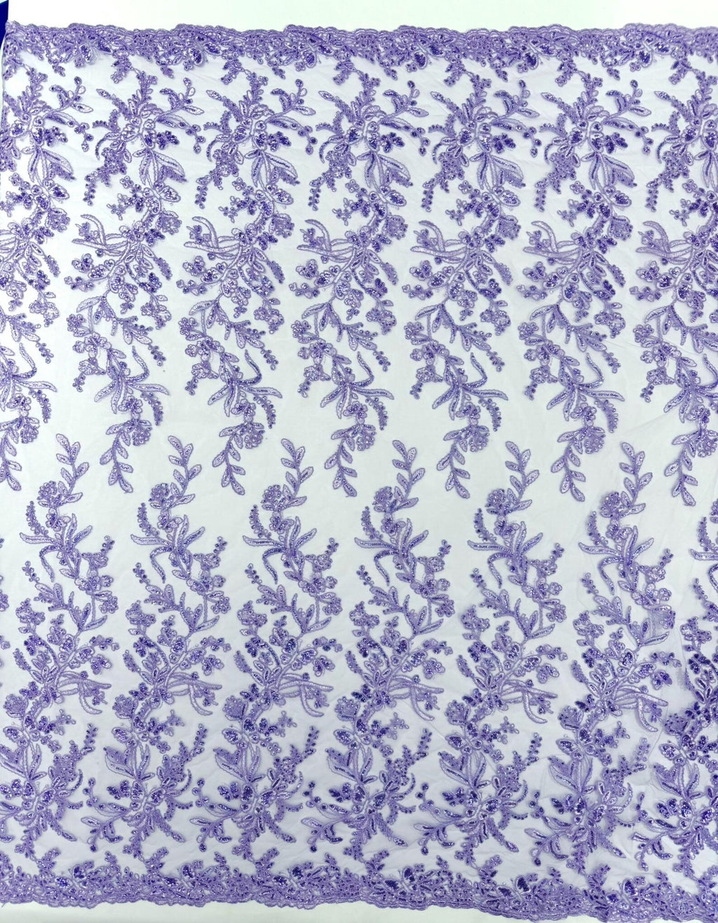 Corded Lace with Butterfly Embroidery and Sequin on Mesh Fabric By The Yard. Lilac