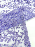Corded Lace with Butterfly Embroidery and Sequin on Mesh Fabric By The Yard. Lilac