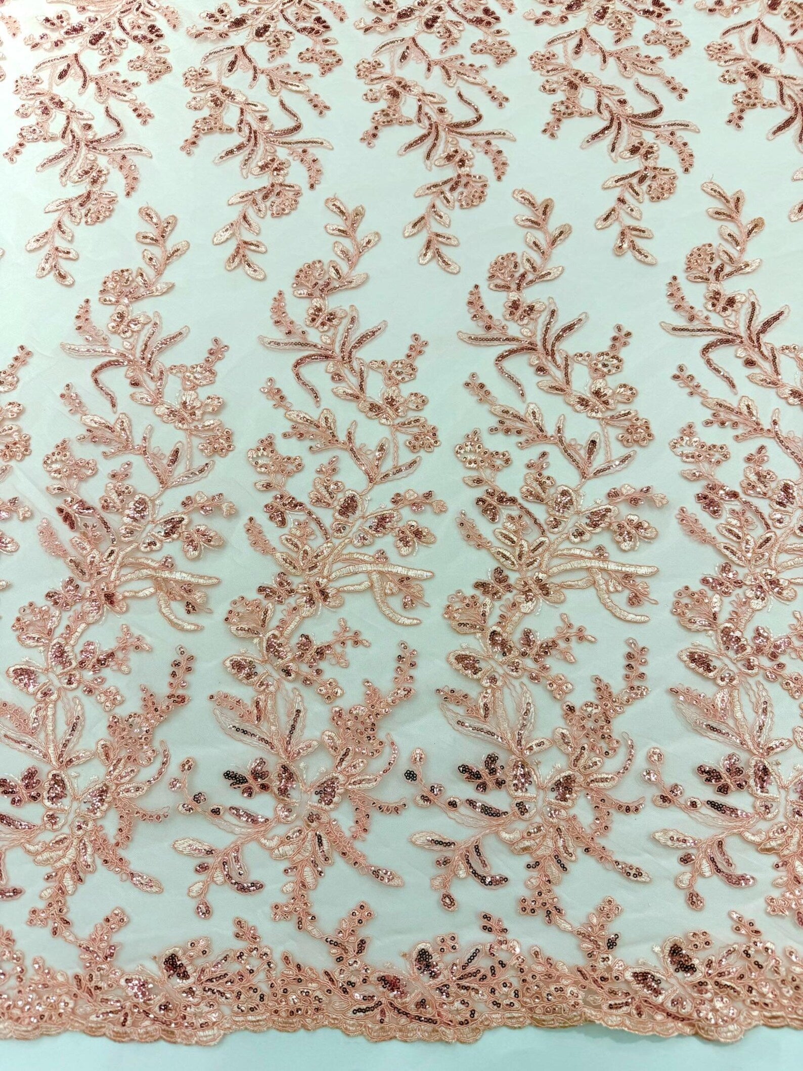 Corded Lace with Butterfly Embroidery and Sequin on Mesh Fabric By The Yard. Pink