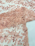 Corded Lace with Butterfly Embroidery and Sequin on Mesh Fabric By The Yard. Pink
