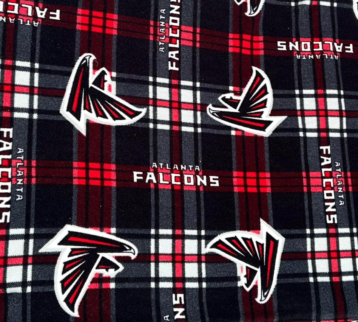 Atlanta Falcons Style Fleece Fabric Plaid Red Black, Football Fan Blanket Fabric by the Yard, Anti Pill Fleece, Sports Theme Fabric