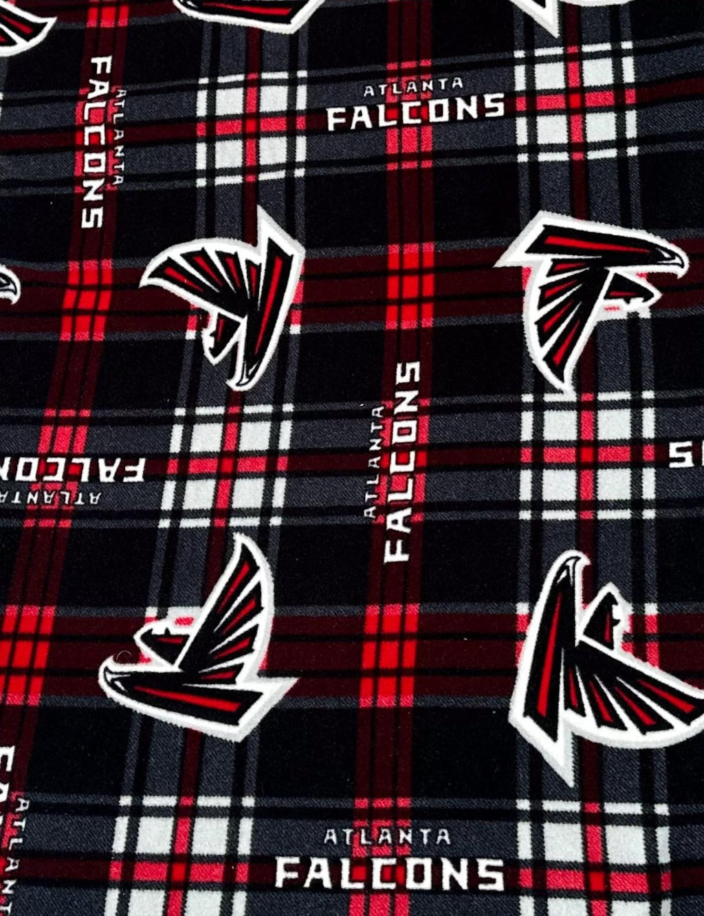 Atlanta Falcons Style Fleece Fabric Plaid Red Black, Football Fan Blanket Fabric by the Yard, Anti Pill Fleece, Sports Theme Fabric