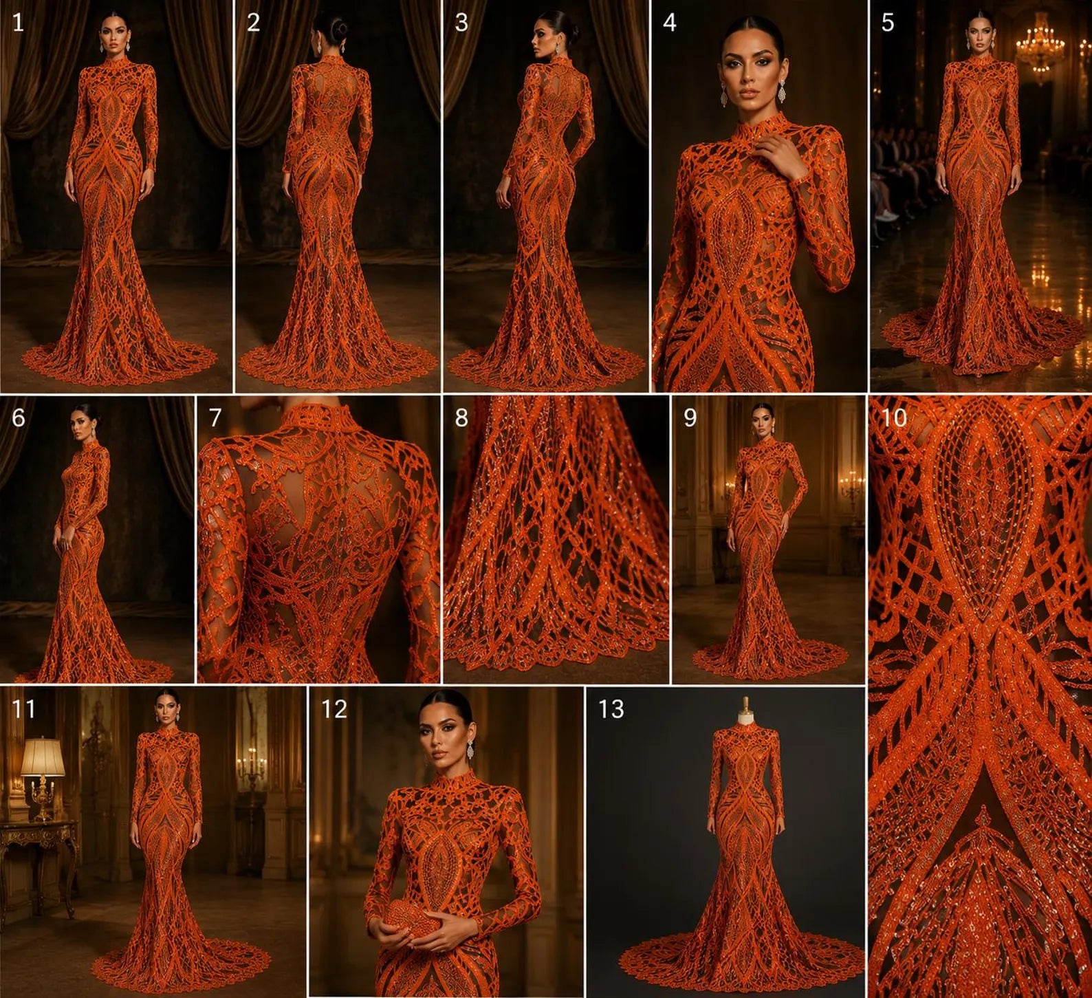 Neon Orange/Black - Marvelous Mermaid Luxury Shiny Sequin 4-Way Stretch Mesh Fabric – Prom & Evening Dress Material By The Yard.