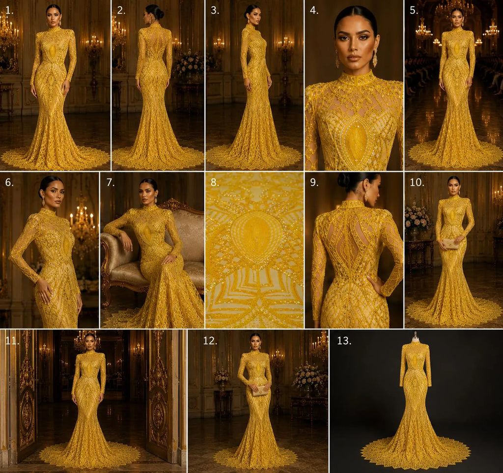 Bright Yellow - Marvelous Mermaid Luxury Shiny Sequin 4-Way Stretch Mesh Fabric – Prom & Evening Dress Material By The Yard.