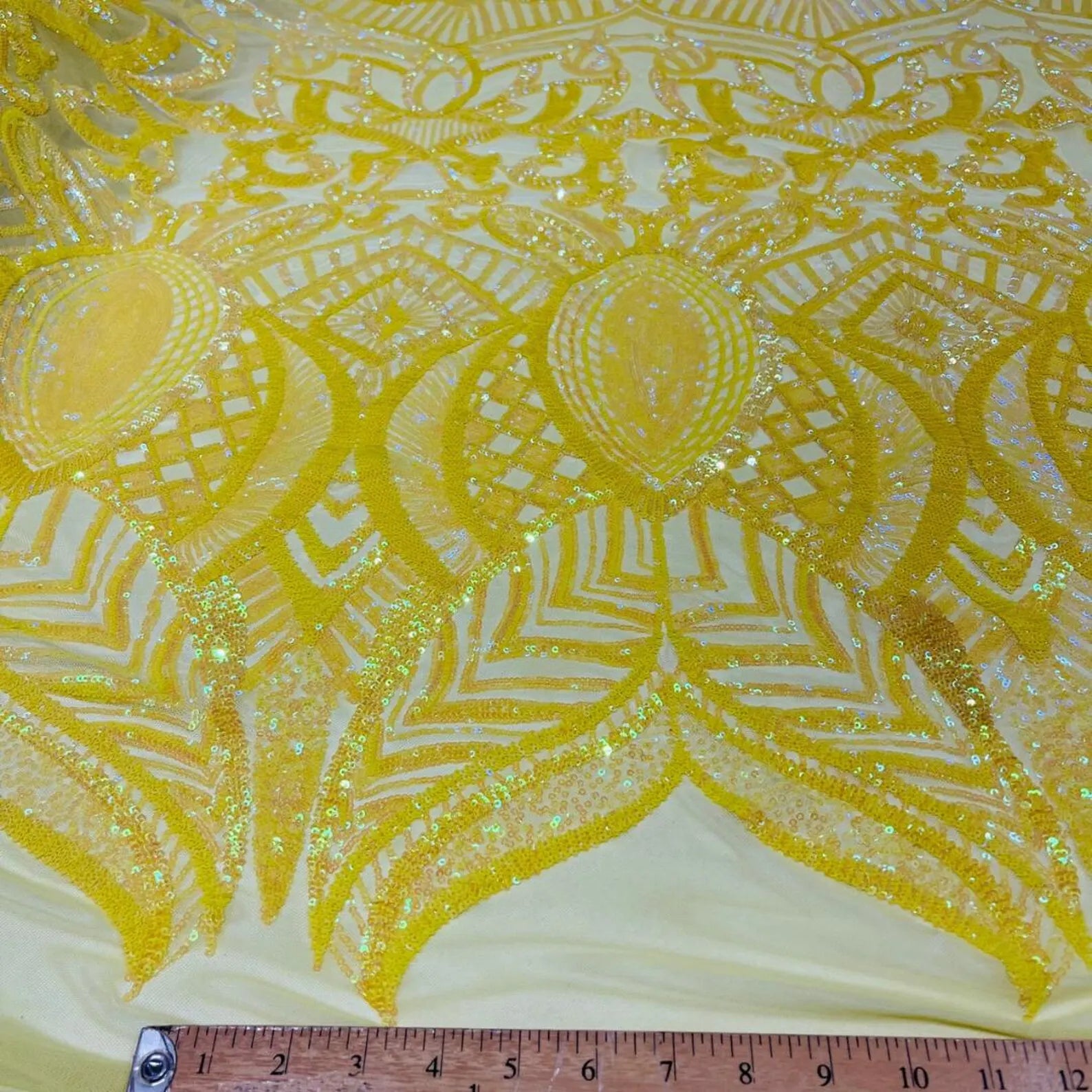 Bright Yellow - Marvelous Mermaid Luxury Shiny Sequin 4-Way Stretch Mesh Fabric – Prom & Evening Dress Material By The Yard.