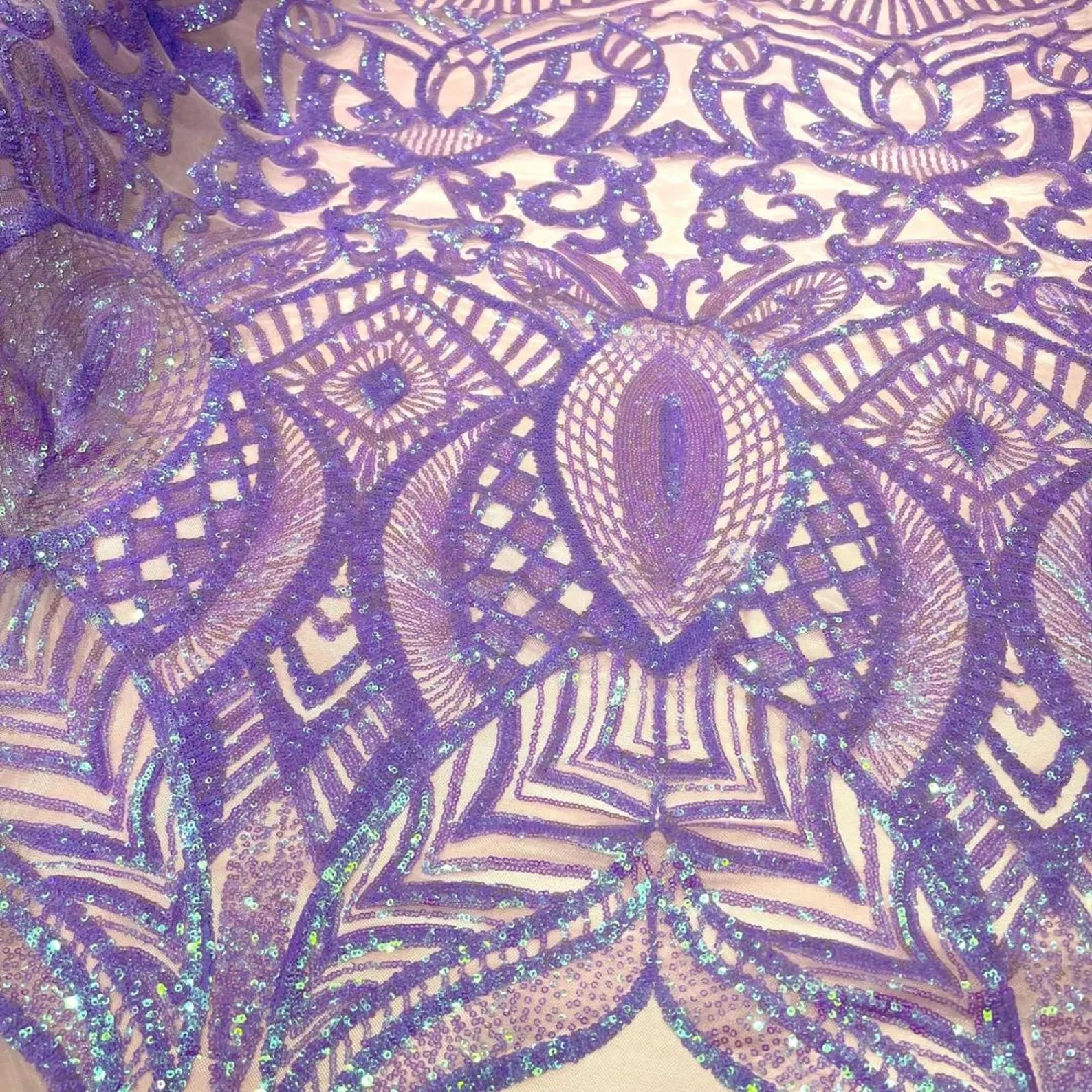 Lavender - Marvelous Mermaid Luxury Shiny Sequin 4-Way Stretch Mesh Fabric – Prom & Evening Dress Material By The Yard.