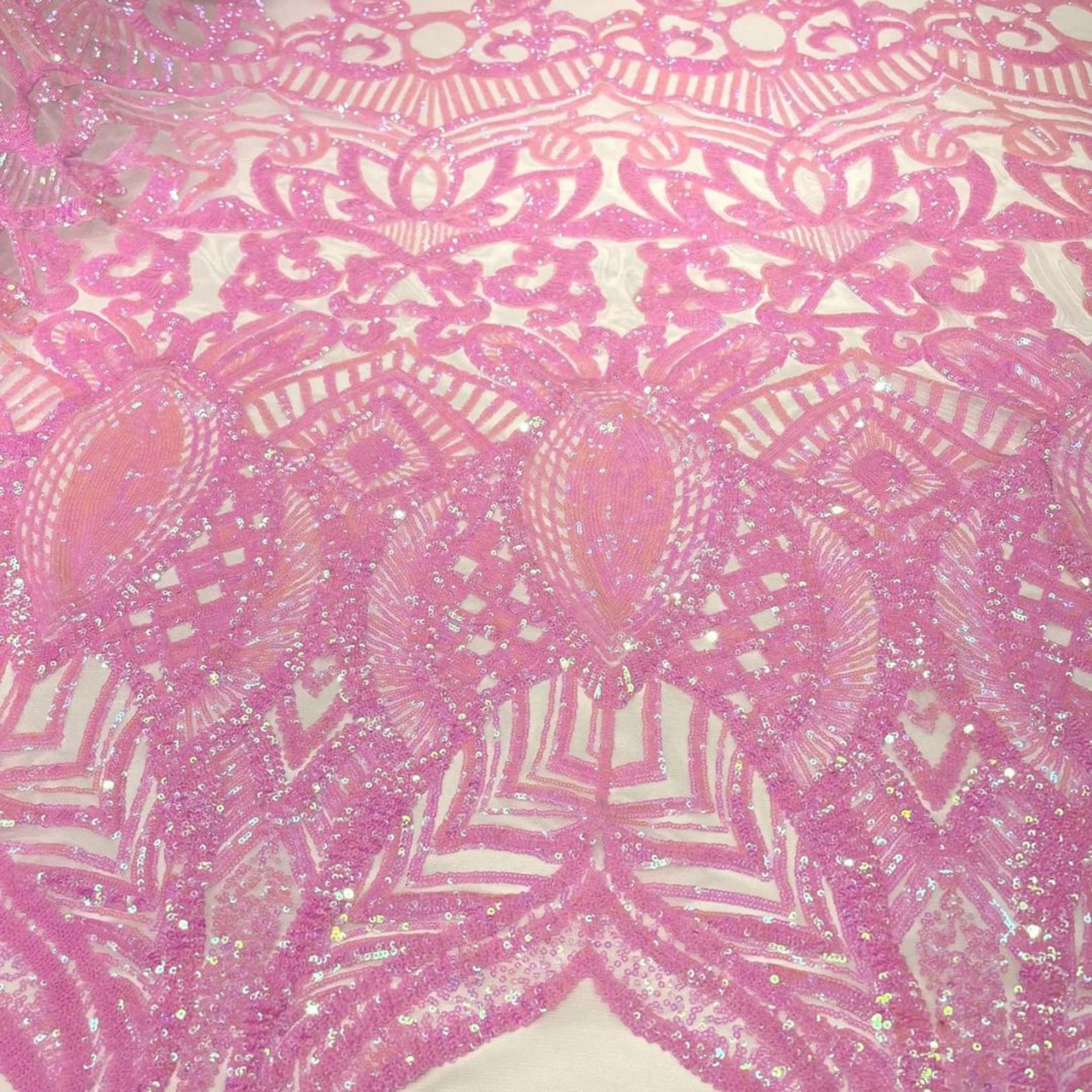 Candy Pink - Marvelous Mermaid Luxury Shiny Sequin 4-Way Stretch Mesh Fabric – Prom & Evening Dress Material By The Yard.
