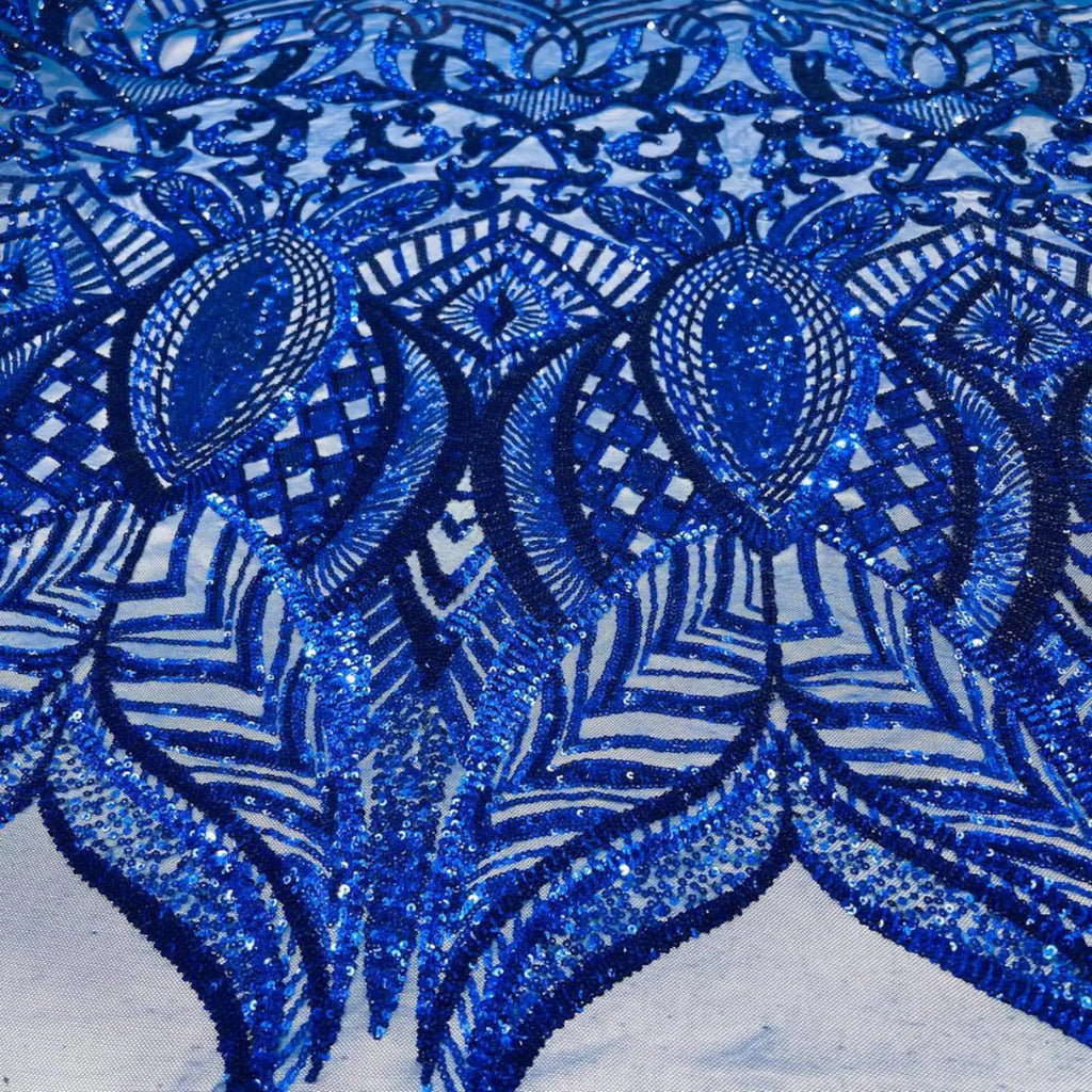 Royal Blue - Marvelous Mermaid Luxury Shiny Sequin 4-Way Stretch Mesh Fabric – Prom & Evening Dress Material By The Yard.