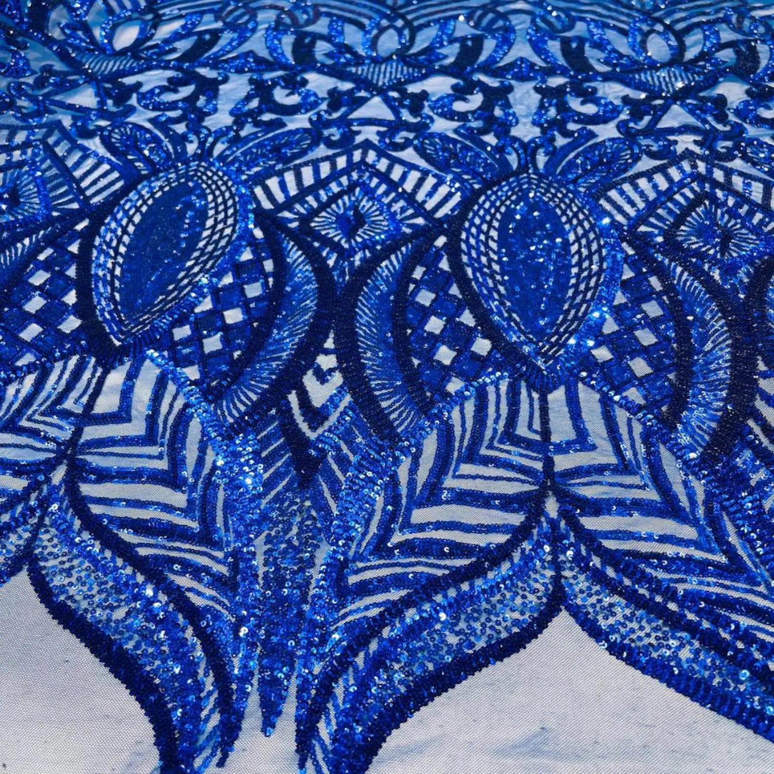 Royal Blue - Marvelous Mermaid Luxury Shiny Sequin 4-Way Stretch Mesh Fabric – Prom & Evening Dress Material By The Yard.