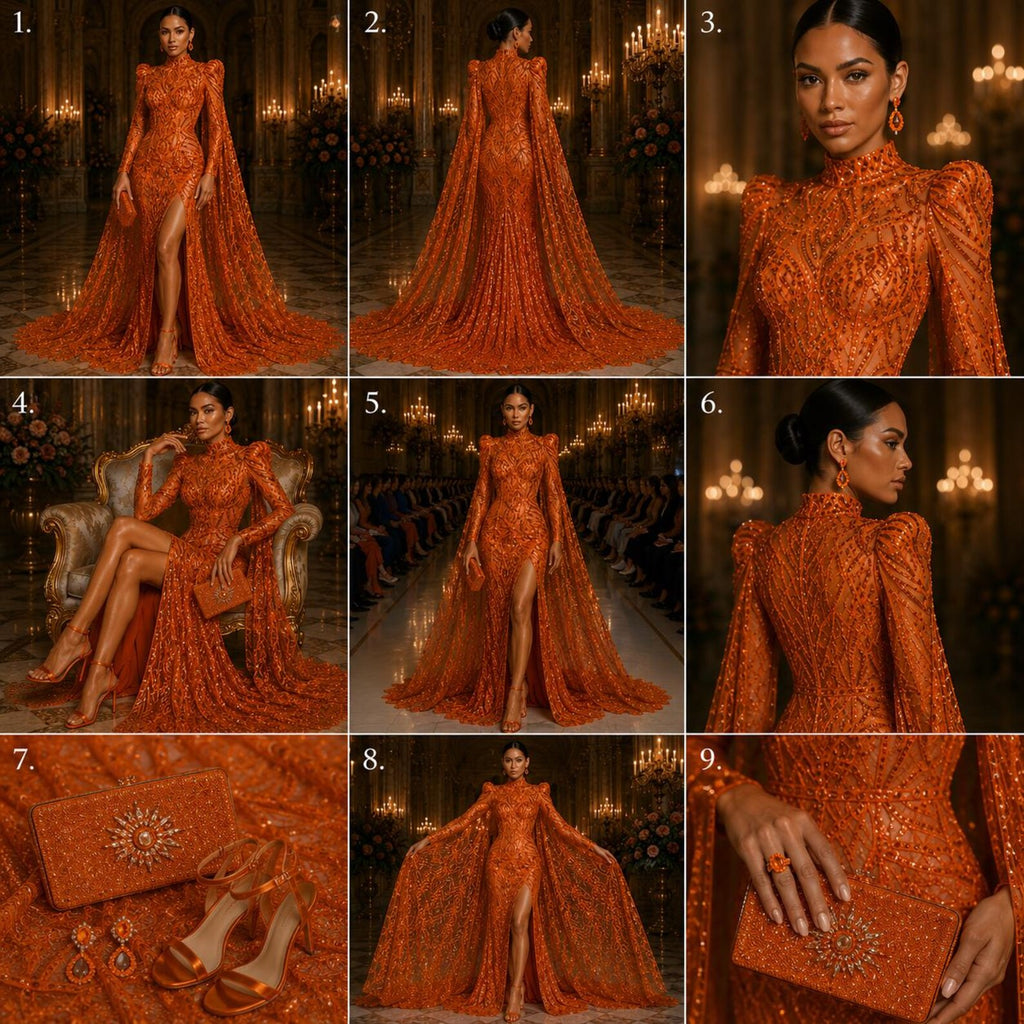 Orange - Marvelous Mermaid Luxury Shiny Sequin 4-Way Stretch Mesh Fabric – Prom & Evening Dress Material By The Yard.