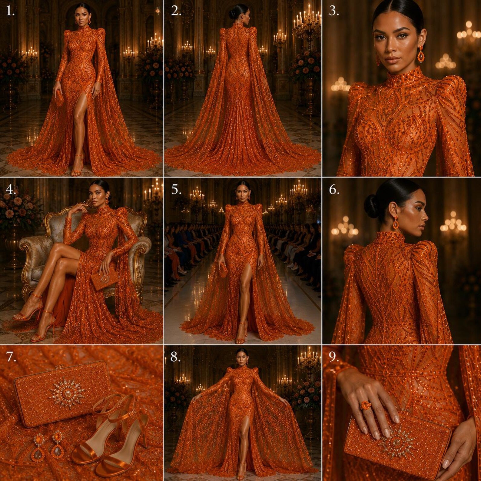 Orange - Marvelous Mermaid Luxury Shiny Sequin 4-Way Stretch Mesh Fabric – Prom & Evening Dress Material By The Yard.