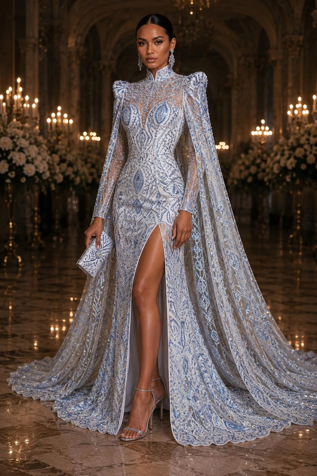Clear Aqua - Marvelous Mermaid Luxury Shiny Sequin 4-Way Stretch Mesh Fabric – Prom & Evening Dress Material By The Yard.
