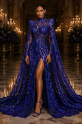 Purple - Marvelous Mermaid Luxury Shiny Sequin 4-Way Stretch Mesh Fabric – Prom & Evening Dress Material By The Yard.