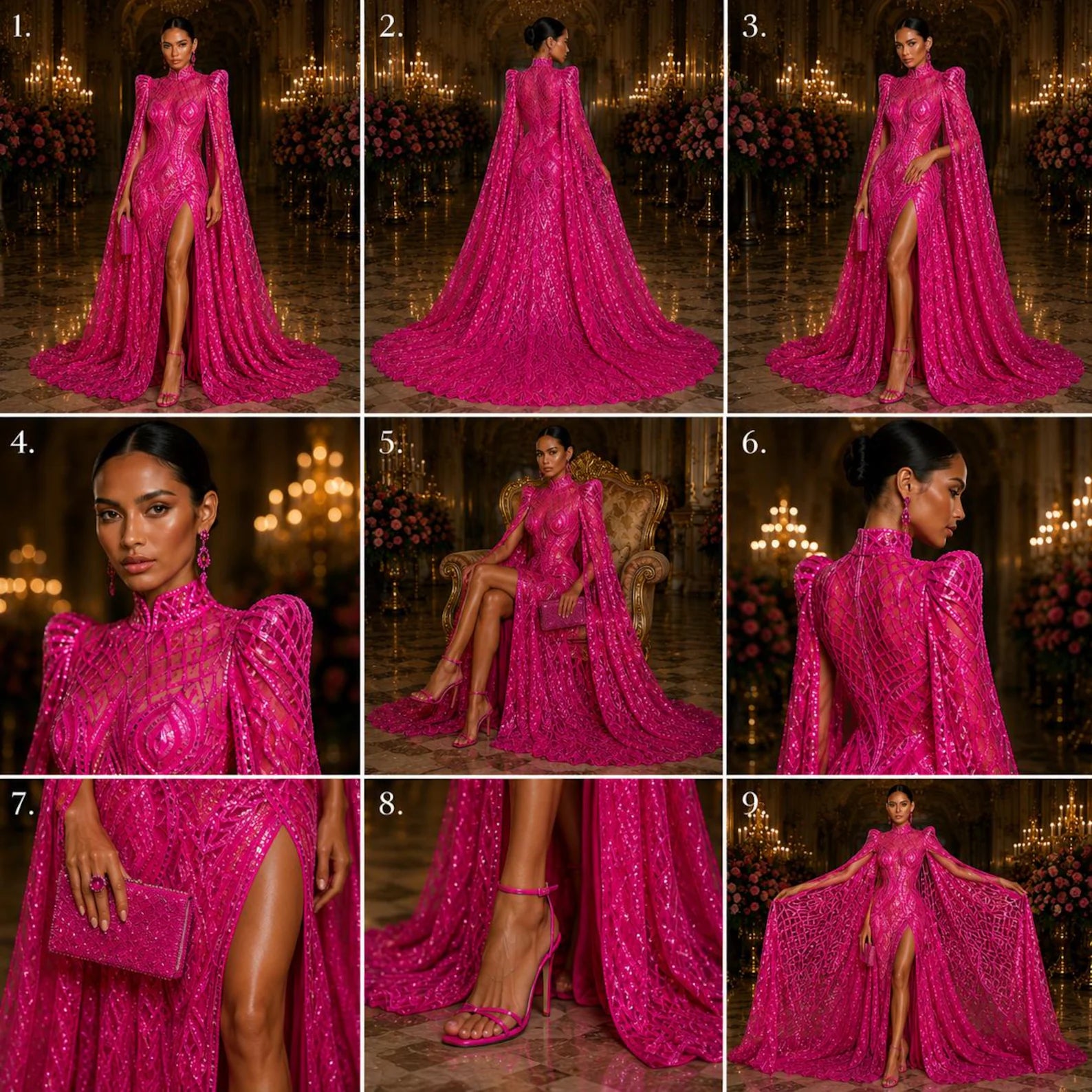 Hot Pink - Marvelous Mermaid Luxury Shiny Sequin 4-Way Stretch Mesh Fabric – Prom & Evening Dress Material By The Yard.