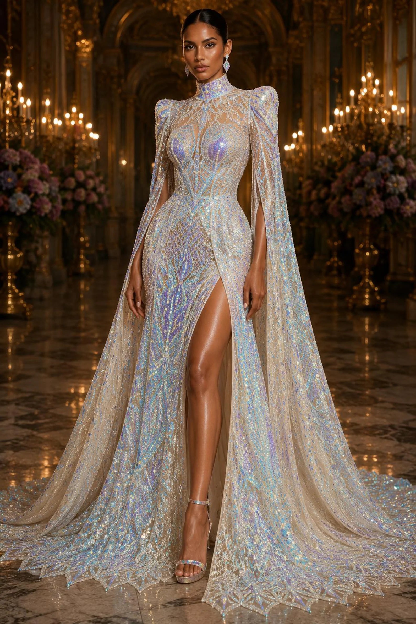 Clear Aqua Nude - Marvelous Mermaid Luxury Shiny Sequin 4-Way Stretch Mesh Fabric – Prom & Evening Dress Material By The Yard.
