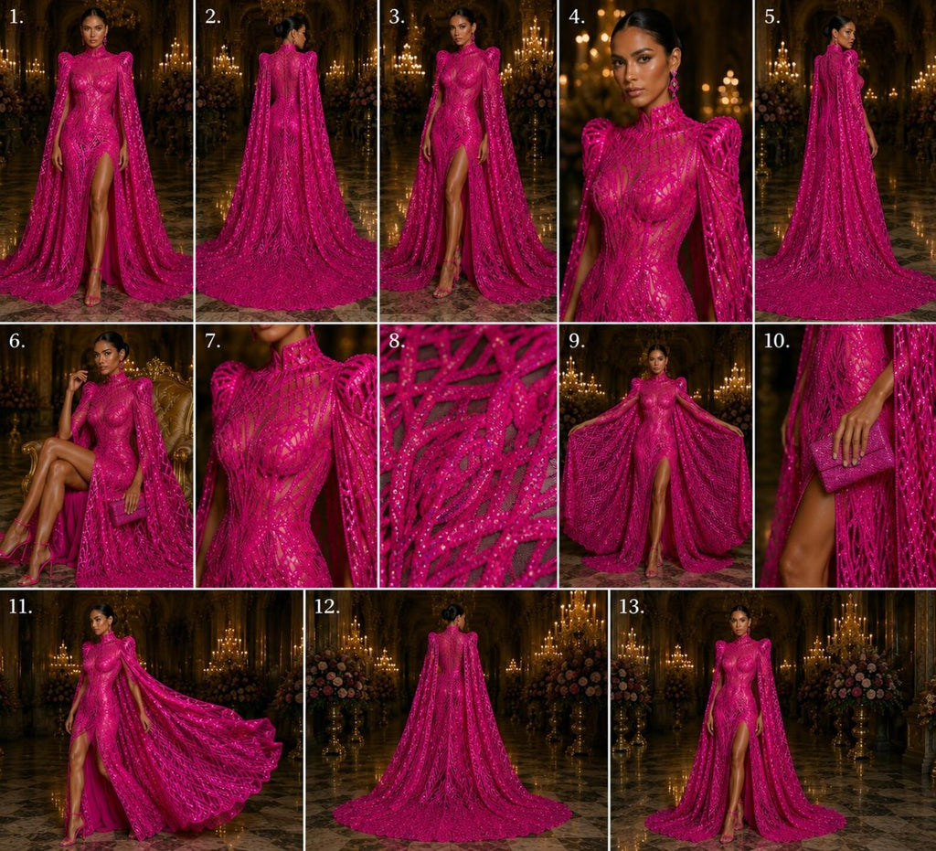 Neon Pink Black - Marvelous Mermaid Luxury Shiny Sequin 4-Way Stretch Mesh Fabric – Prom & Evening Dress Material By The Yard.