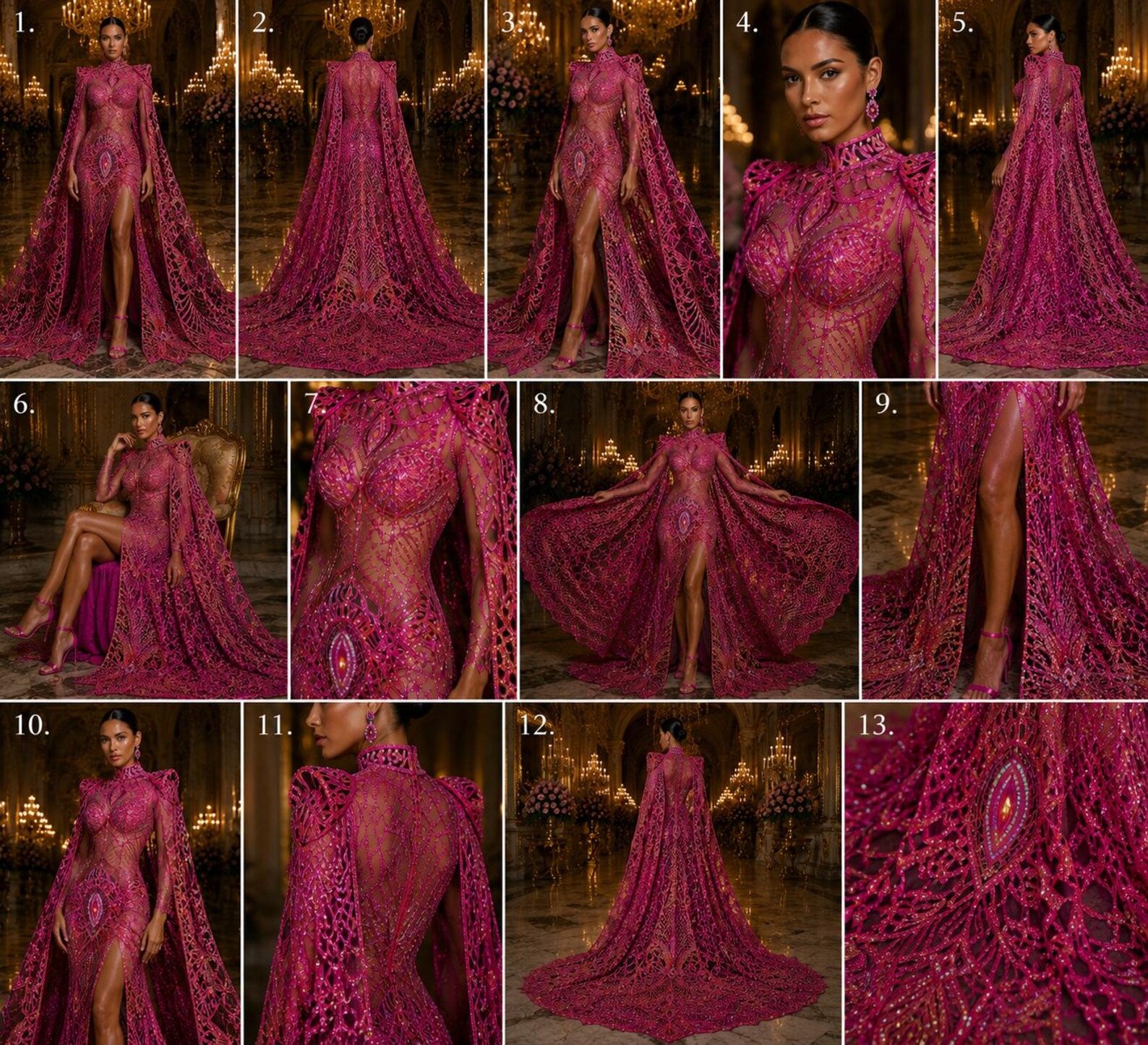 Fuchsia/Gold/Black - Marvelous Mermaid Luxury Shiny Sequin 4-Way Stretch Mesh Fabric – Prom & Evening Dress Material By The Yard.