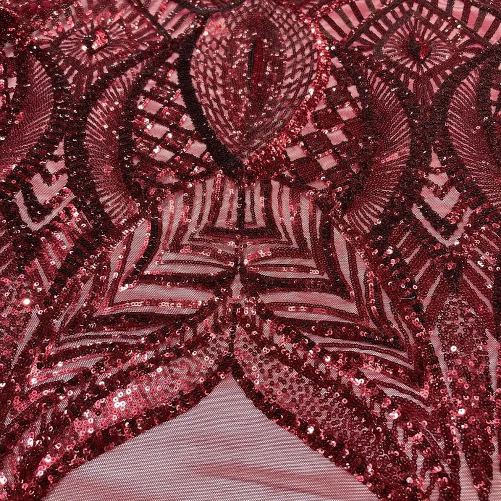 Burgundy - Marvelous Mermaid Luxury Shiny Sequin 4-Way Stretch Mesh Fabric – Prom & Evening Dress Material By The Yard.