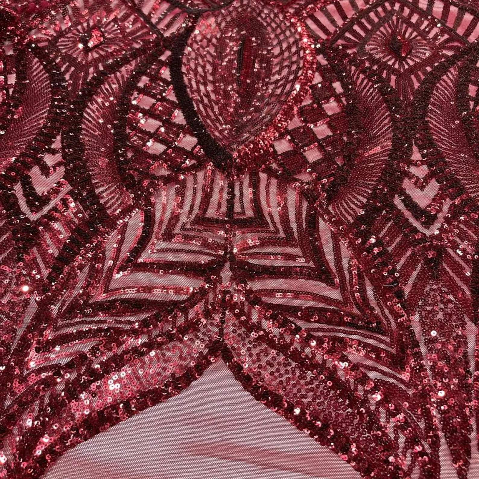 Burgundy - Marvelous Mermaid Luxury Shiny Sequin 4-Way Stretch Mesh Fabric – Prom & Evening Dress Material By The Yard.