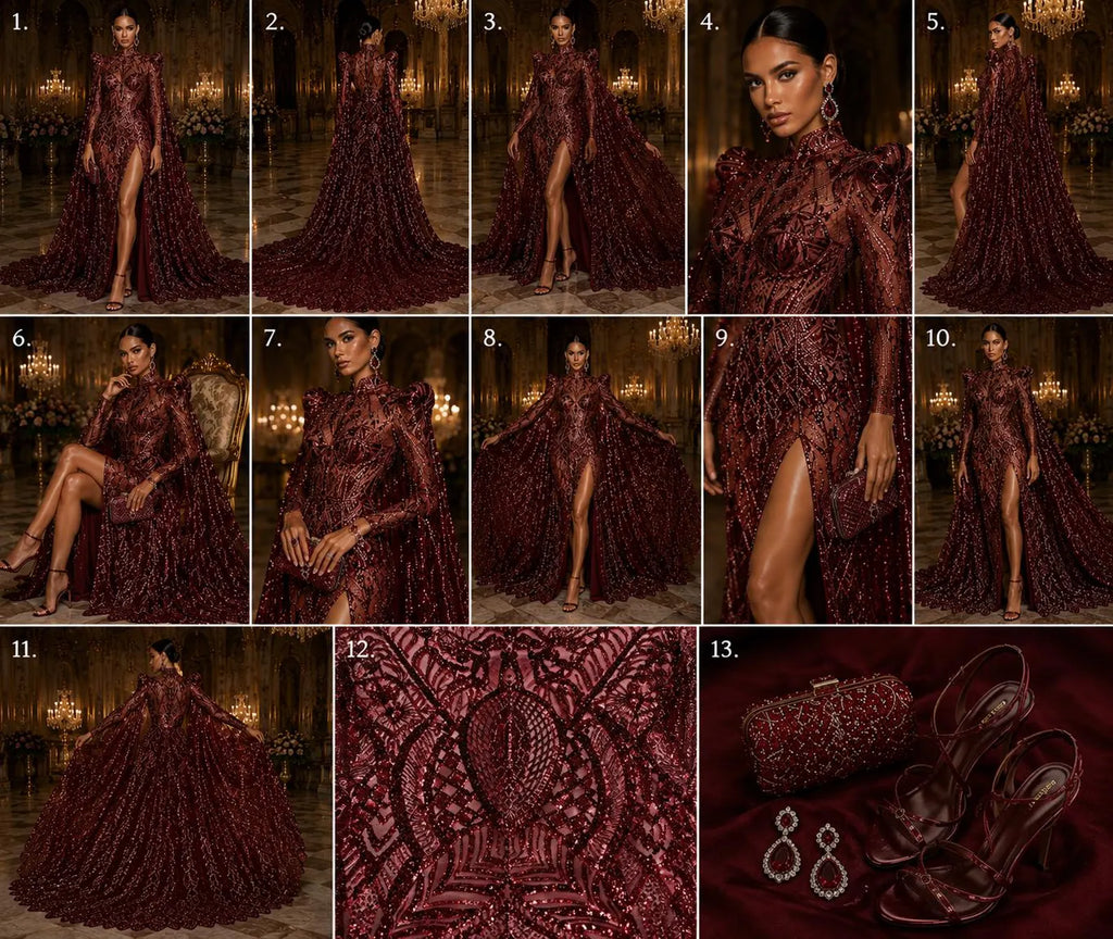 Burgundy - Marvelous Mermaid Luxury Shiny Sequin 4-Way Stretch Mesh Fabric – Prom & Evening Dress Material By The Yard.