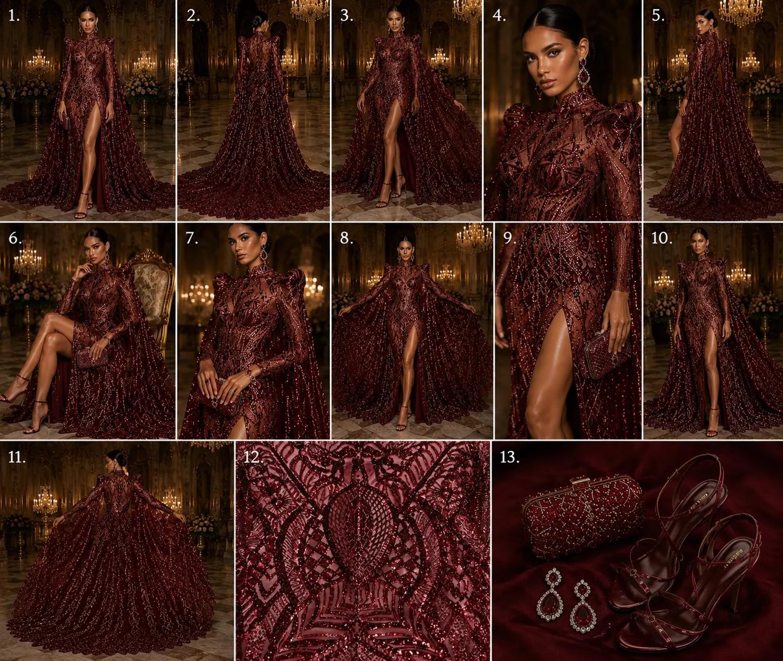 Burgundy - Marvelous Mermaid Luxury Shiny Sequin 4-Way Stretch Mesh Fabric – Prom & Evening Dress Material By The Yard.