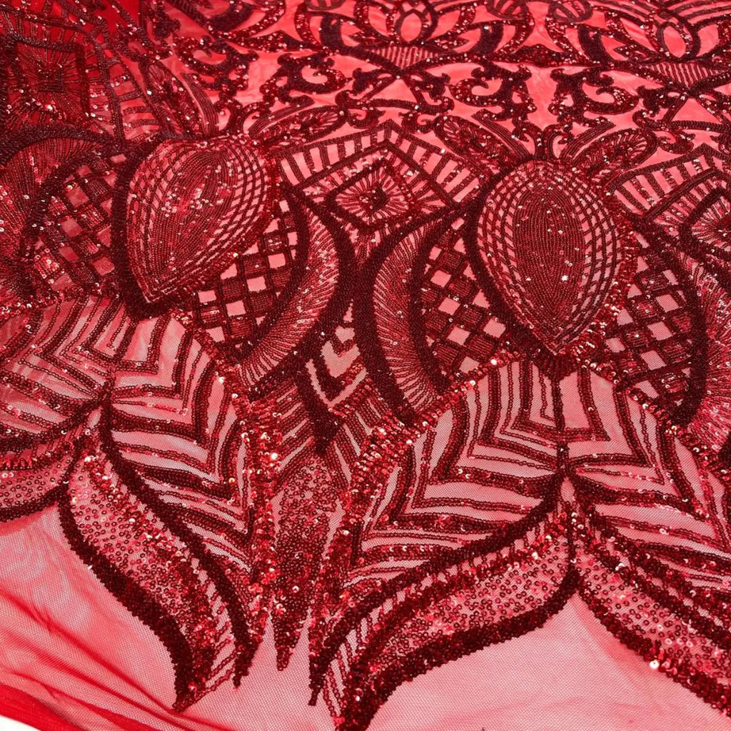 Red - Marvelous Mermaid Luxury Shiny Sequin 4-Way Stretch Mesh Fabric – Prom & Evening Dress Material By The Yard.