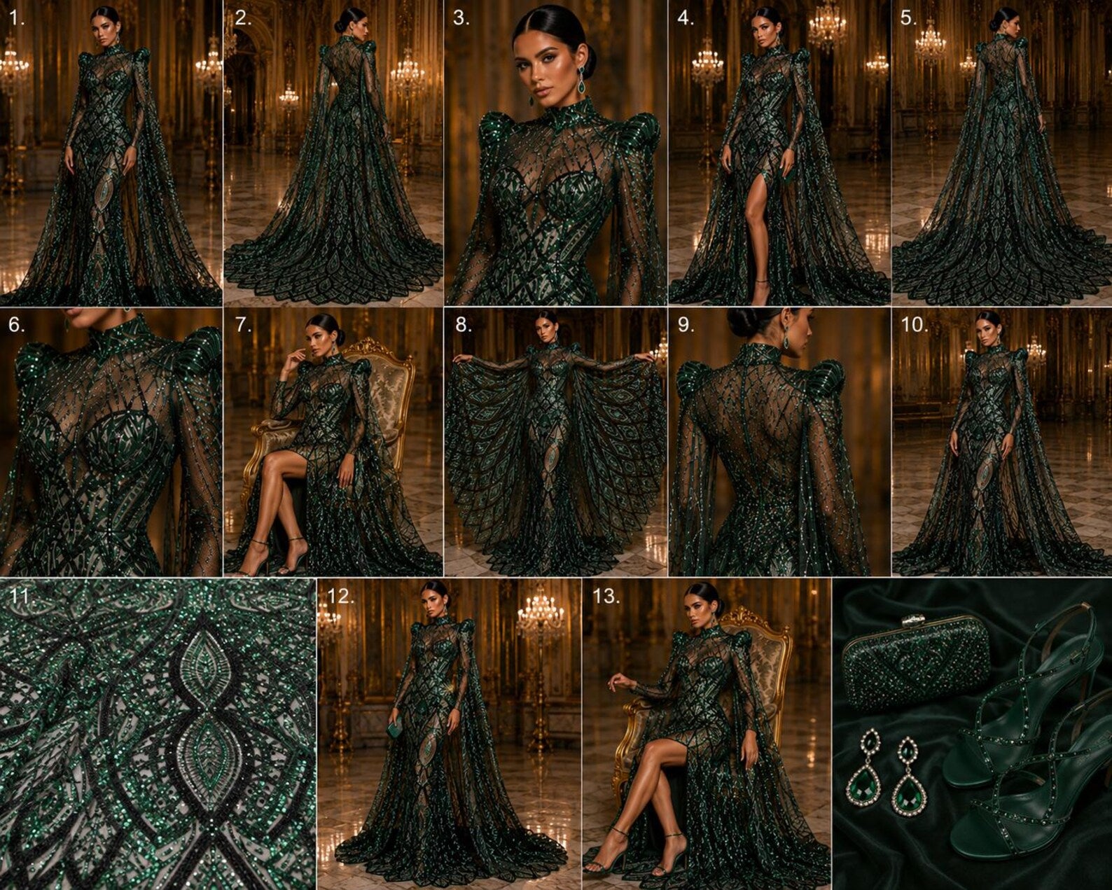 Hunter Green - Marvelous Mermaid Luxury Shiny Sequin 4-Way Stretch Mesh Fabric – Prom & Evening Dress Material By The Yard.