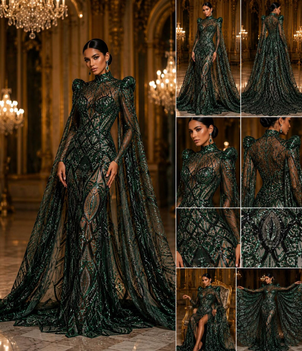 Hunter Green - Marvelous Mermaid Luxury Shiny Sequin 4-Way Stretch Mesh Fabric – Prom & Evening Dress Material By The Yard.