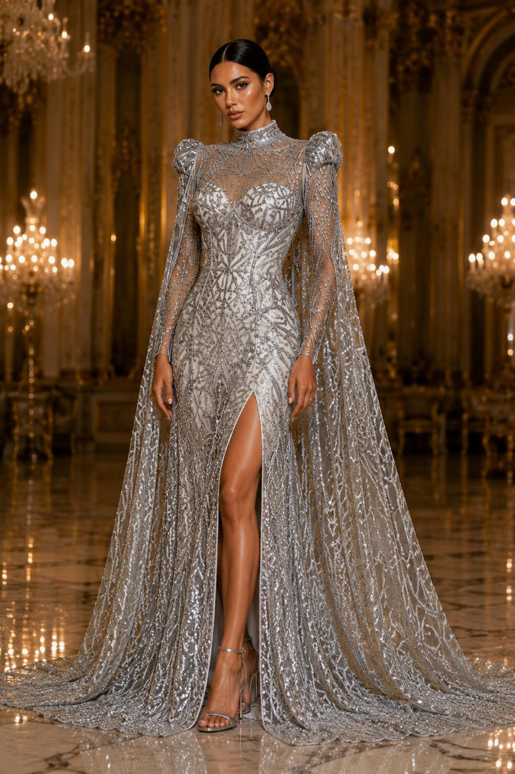 Silver - Marvelous Mermaid Luxury Shiny Sequin 4-Way Stretch Mesh Fabric – Prom & Evening Dress Material By The Yard.