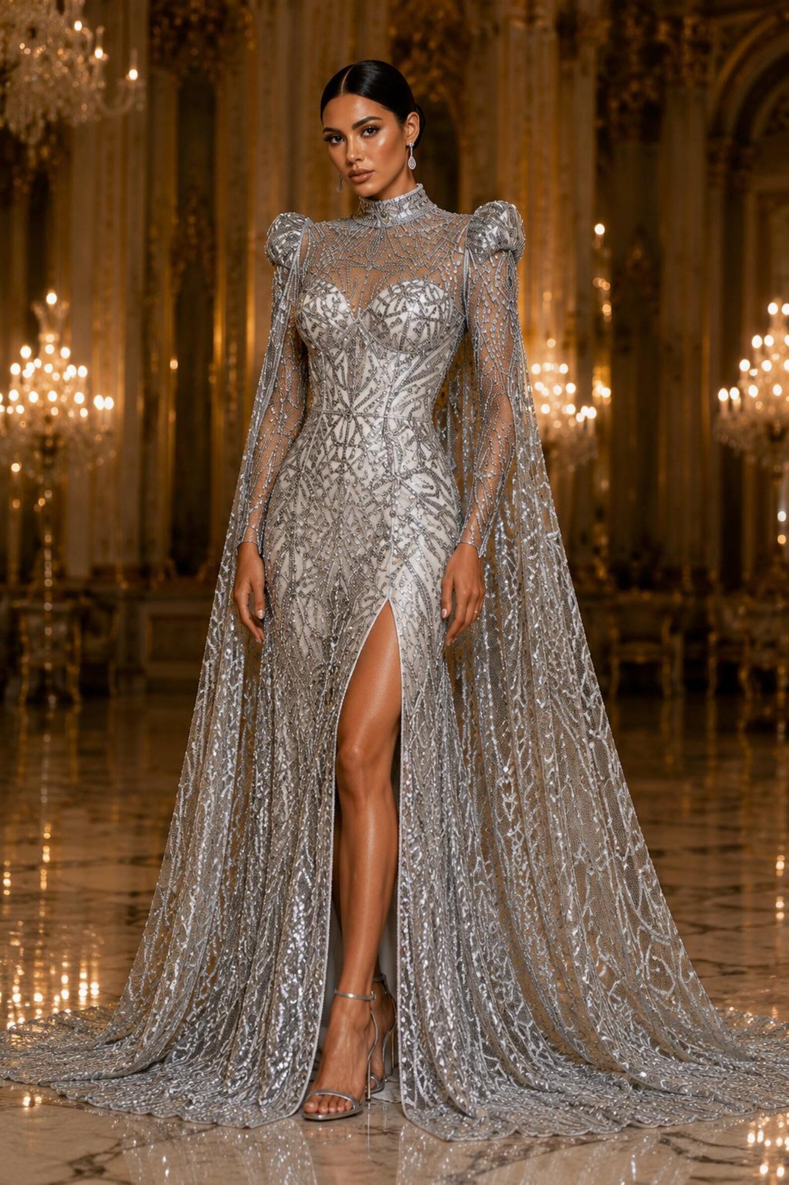 Silver - Marvelous Mermaid Luxury Shiny Sequin 4-Way Stretch Mesh Fabric – Prom & Evening Dress Material By The Yard.