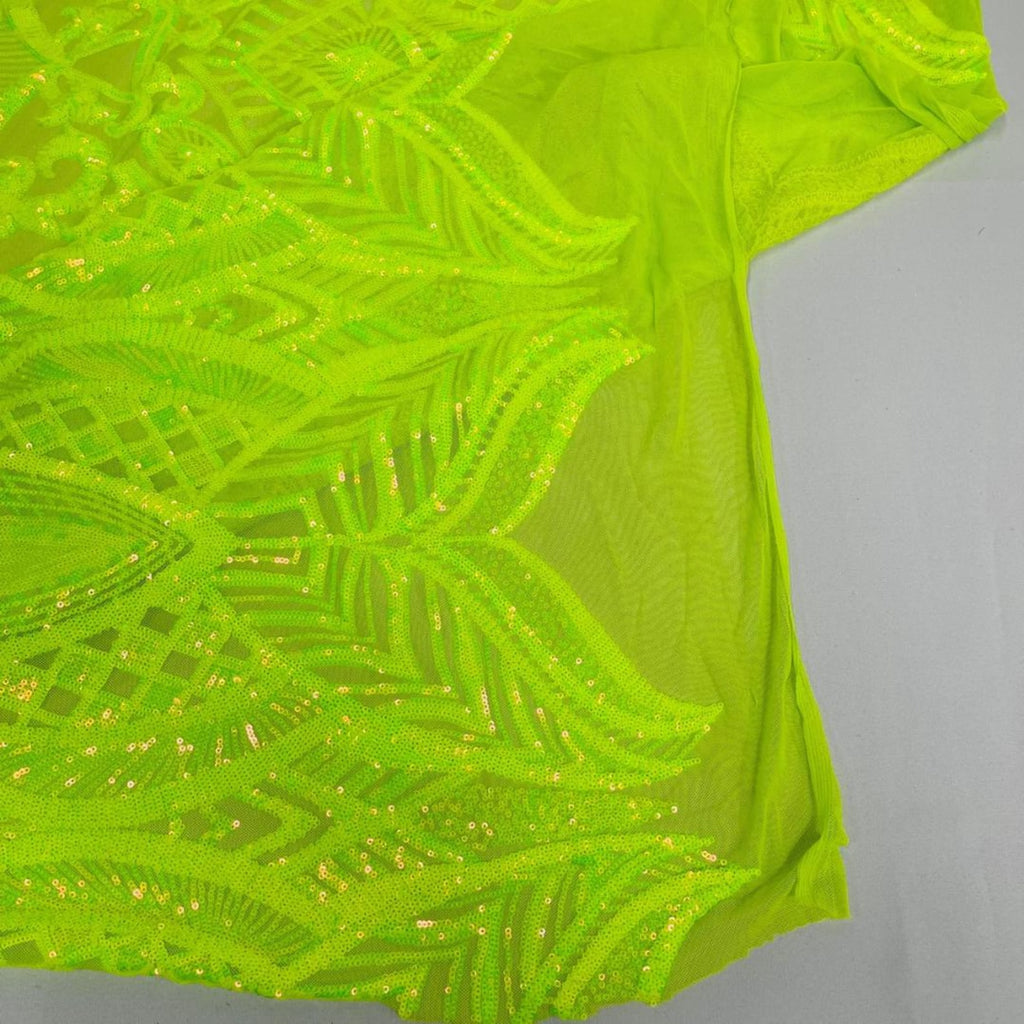 Neon Green - Marvelous Mermaid Luxury Shiny Sequin 4-Way Stretch Mesh Fabric – Prom & Evening Dress Material By The Yard.