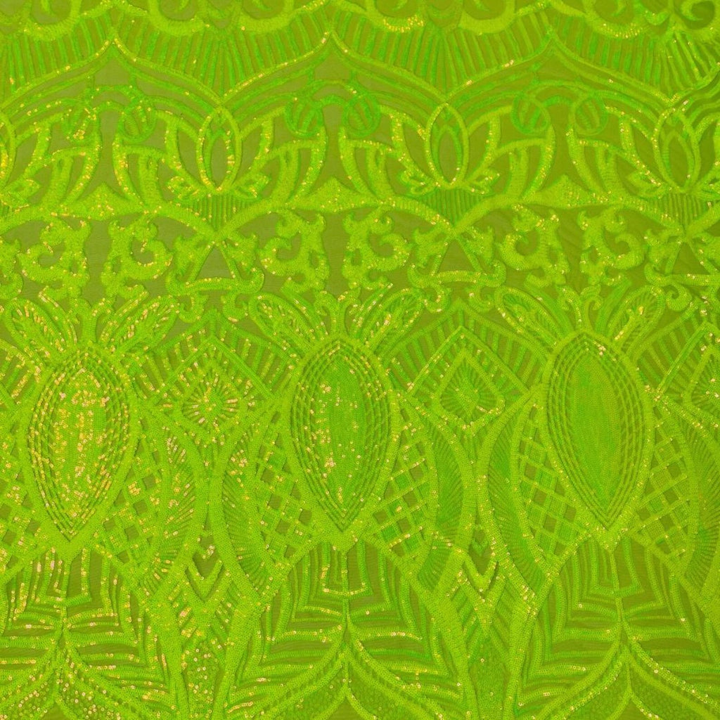 Neon Green - Marvelous Mermaid Luxury Shiny Sequin 4-Way Stretch Mesh Fabric – Prom & Evening Dress Material By The Yard.