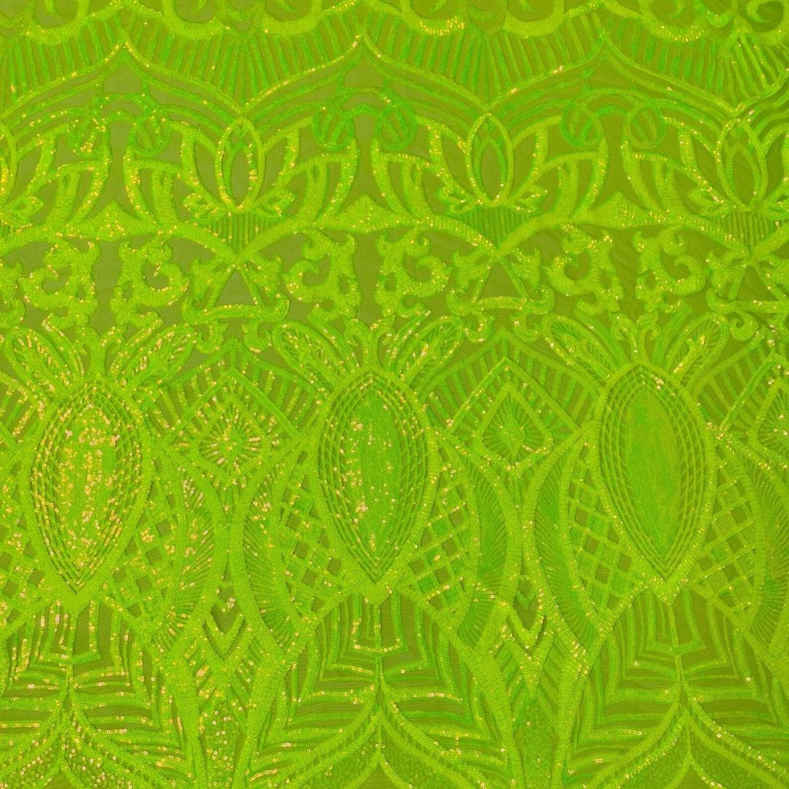 Neon Green - Marvelous Mermaid Luxury Shiny Sequin 4-Way Stretch Mesh Fabric – Prom & Evening Dress Material By The Yard.