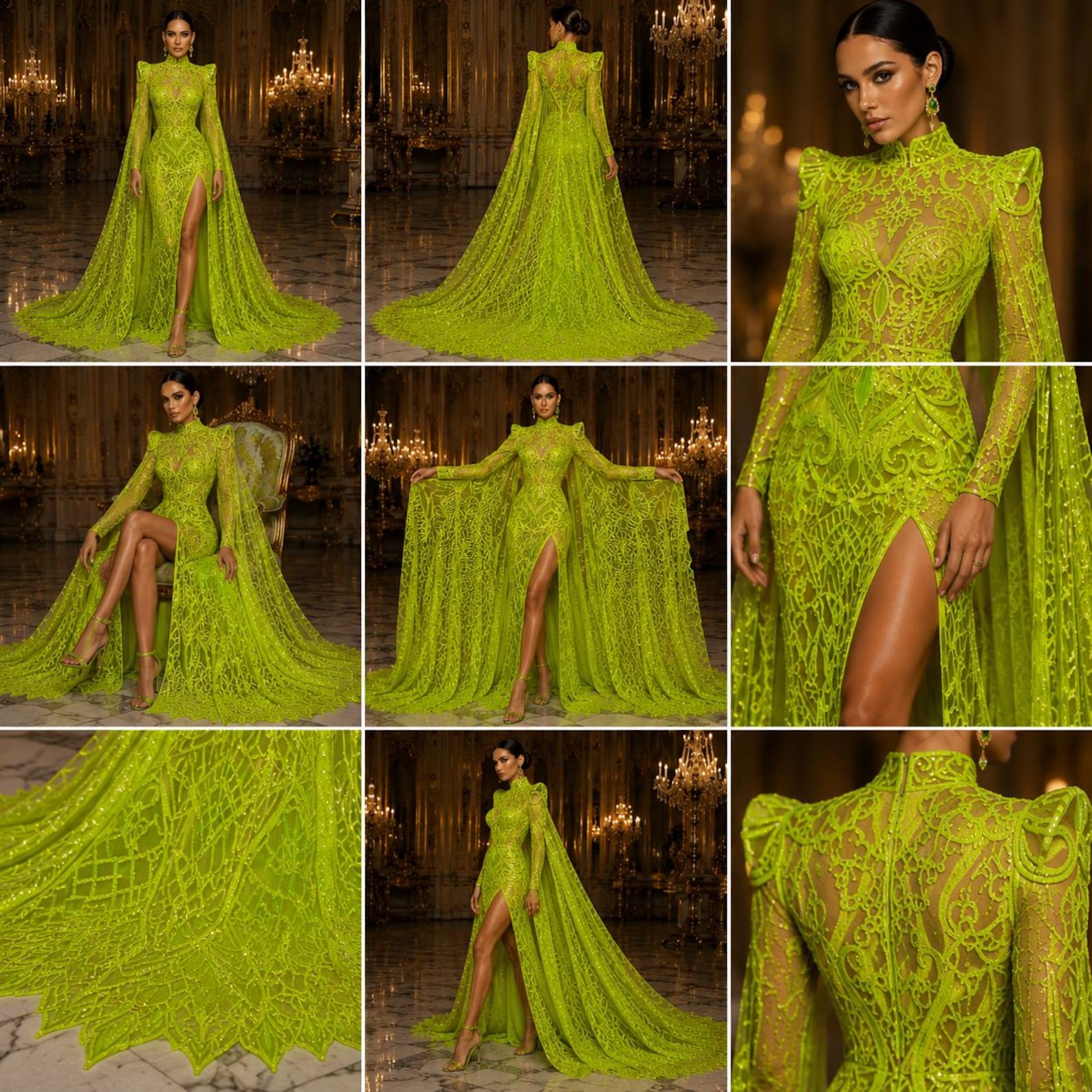 Neon Green - Marvelous Mermaid Luxury Shiny Sequin 4-Way Stretch Mesh Fabric – Prom & Evening Dress Material By The Yard.