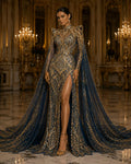 Gold Black - Marvelous Mermaid Luxury Shiny Sequin 4-Way Stretch Mesh Fabric – Prom & Evening Dress Material By The Yard.