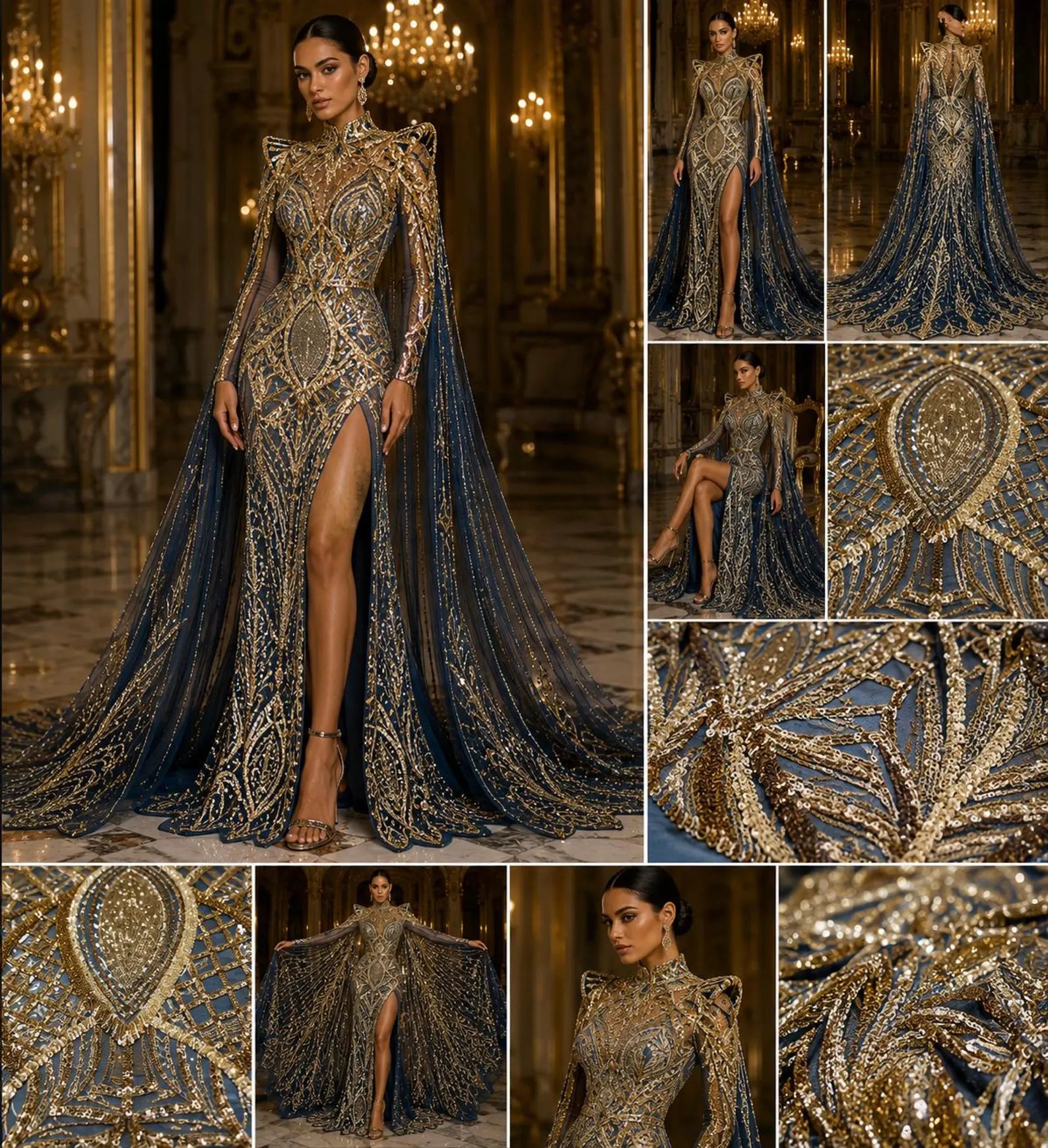 Gold Black - Marvelous Mermaid Luxury Shiny Sequin 4-Way Stretch Mesh Fabric – Prom & Evening Dress Material By The Yard.