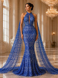 Luxurious Design Lace - Royal - Geometric Beaded Design with Embroidered Sequins and Beads On a Mesh Lace Fabric By The Yard