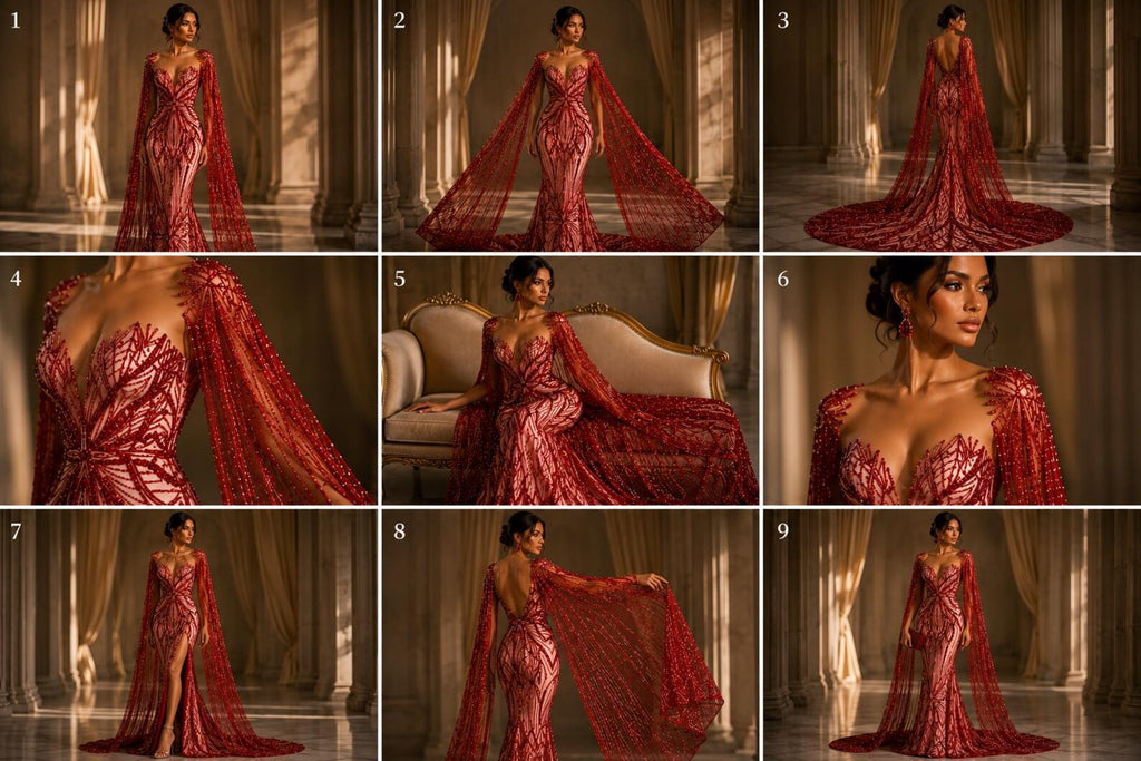 RED - Luxurious Design Lace - Beaded Design with Embroidered Sequins and Beads On a Mesh Lace Fabric By The Yard