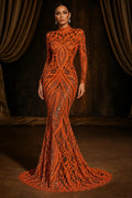 Neon Orange/Black - Marvelous Mermaid Luxury Shiny Sequin 4-Way Stretch Mesh Fabric – Prom & Evening Dress Material By The Yard.