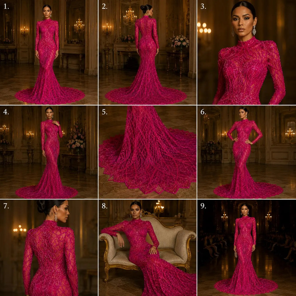 Neon Fuchsia - Marvelous Mermaid Luxury Shiny Sequin 4-Way Stretch Mesh Fabric – Prom & Evening Dress Material By The Yard.