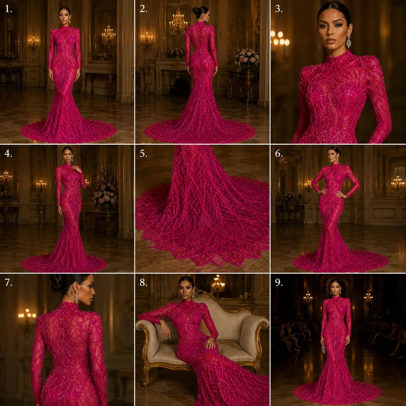 Neon Fuchsia - Marvelous Mermaid Luxury Shiny Sequin 4-Way Stretch Mesh Fabric – Prom & Evening Dress Material By The Yard.
