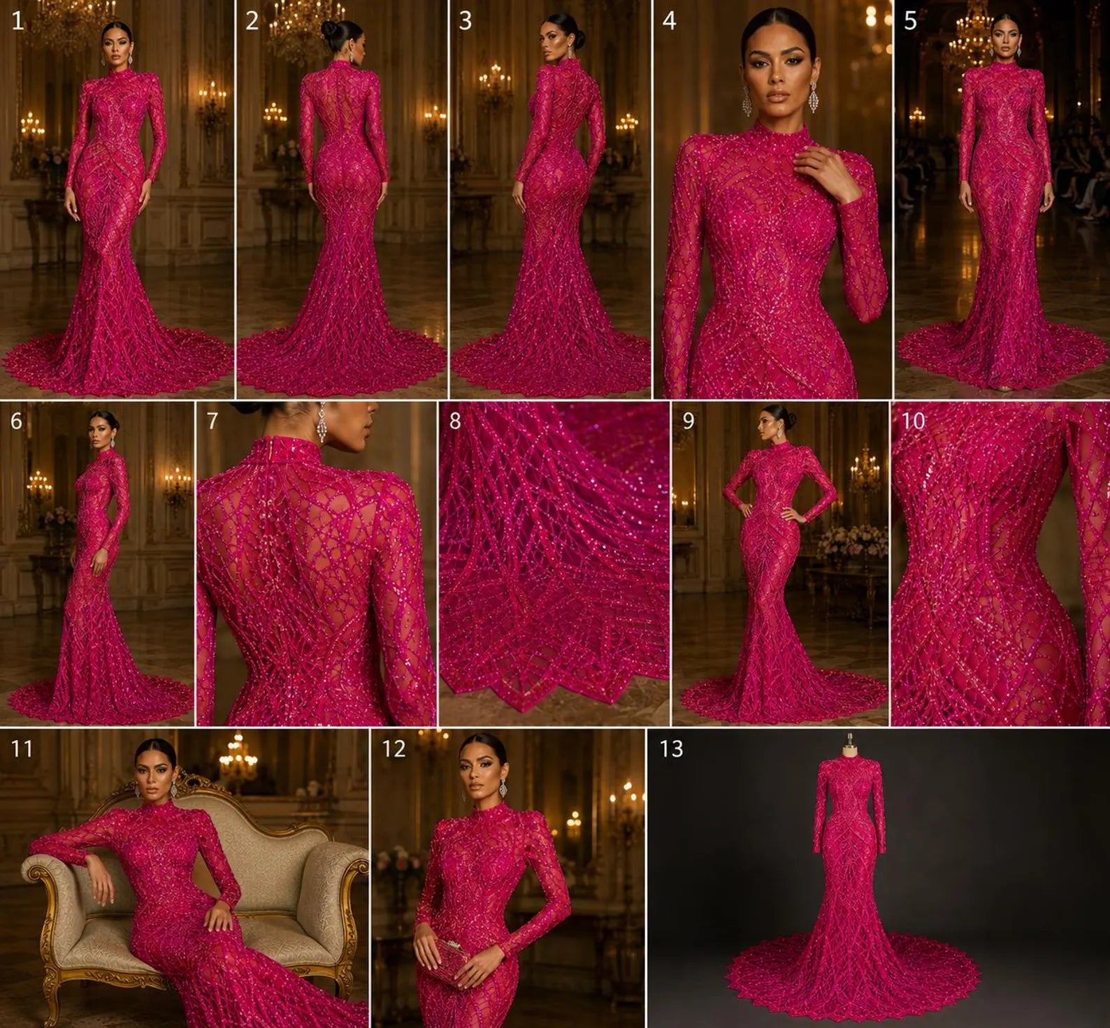 Neon Fuchsia - Marvelous Mermaid Luxury Shiny Sequin 4-Way Stretch Mesh Fabric – Prom & Evening Dress Material By The Yard.