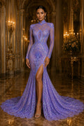 Lavender - Marvelous Mermaid Luxury Shiny Sequin 4-Way Stretch Mesh Fabric – Prom & Evening Dress Material By The Yard.