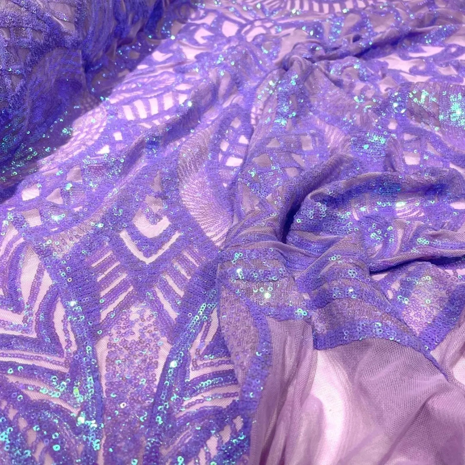 Lavender - Marvelous Mermaid Luxury Shiny Sequin 4-Way Stretch Mesh Fabric – Prom & Evening Dress Material By The Yard.