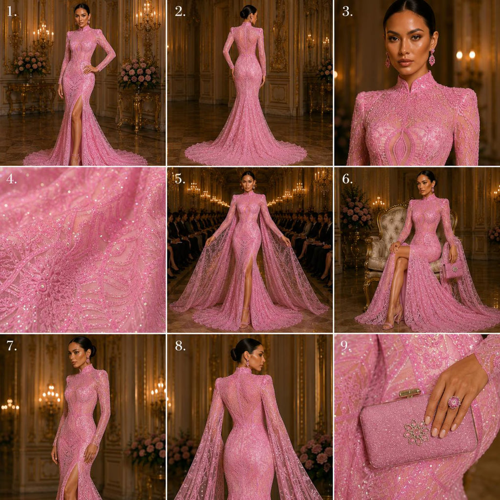 Candy Pink - Marvelous Mermaid Luxury Shiny Sequin 4-Way Stretch Mesh Fabric – Prom & Evening Dress Material By The Yard.