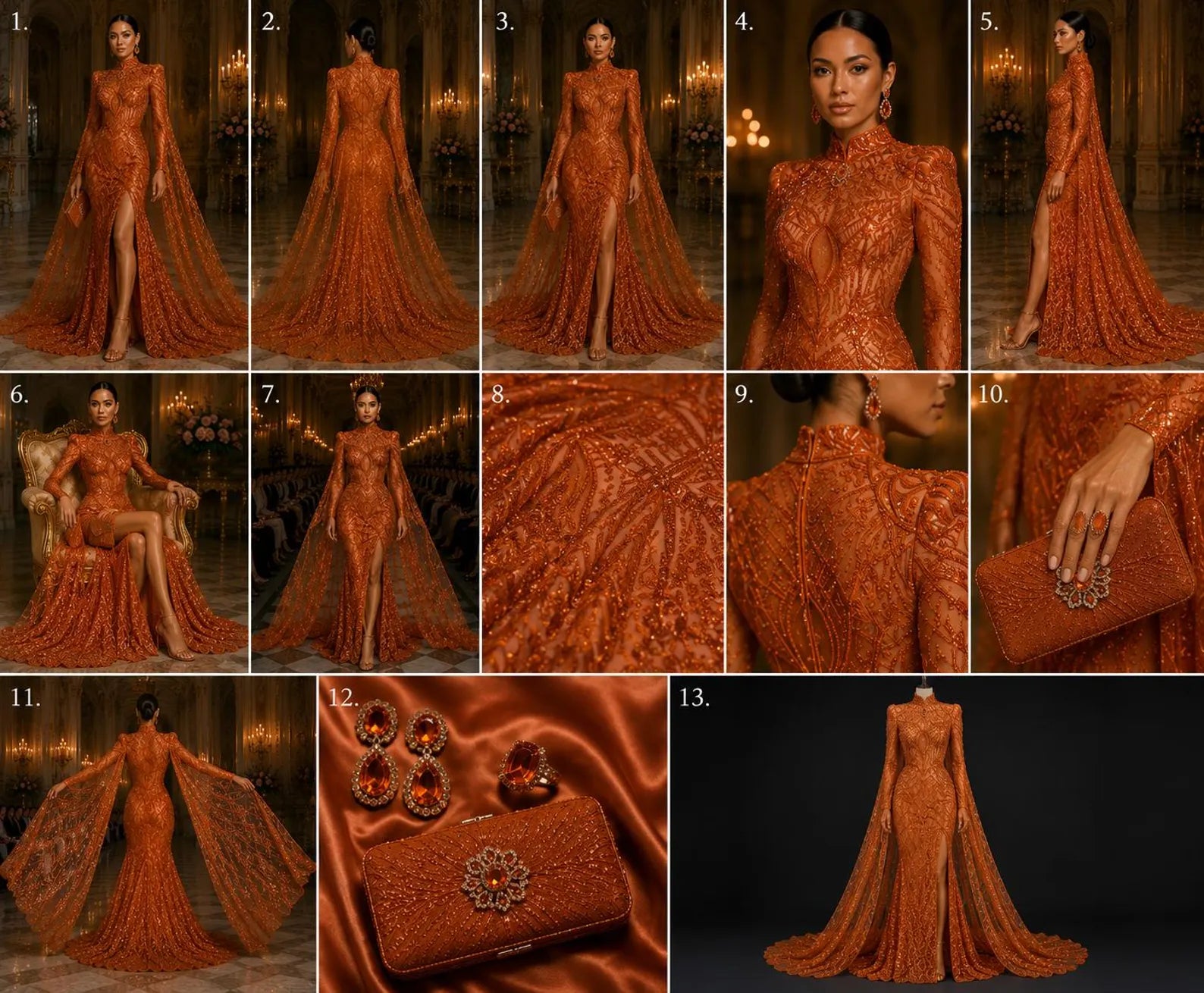 Burnt Orange - Marvelous Mermaid Luxury Shiny Sequin 4-Way Stretch Mesh Fabric – Prom & Evening Dress Material By The Yard.