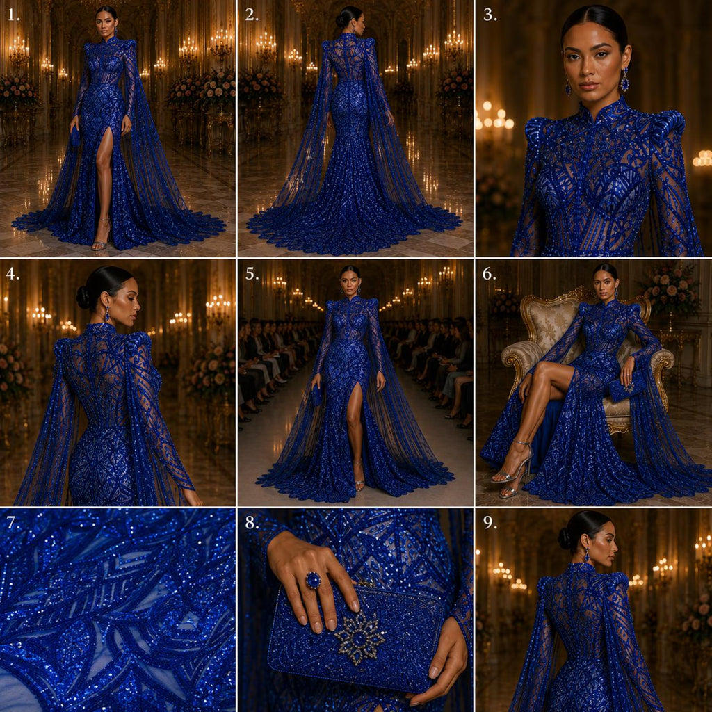 Royal Blue - Marvelous Mermaid Luxury Shiny Sequin 4-Way Stretch Mesh Fabric – Prom & Evening Dress Material By The Yard.