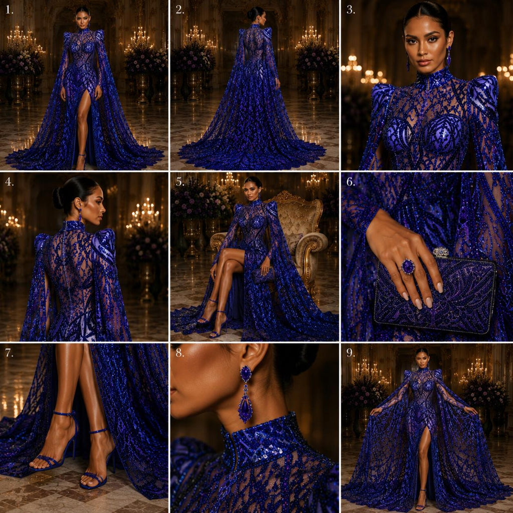 Purple - Marvelous Mermaid Luxury Shiny Sequin 4-Way Stretch Mesh Fabric – Prom & Evening Dress Material By The Yard.