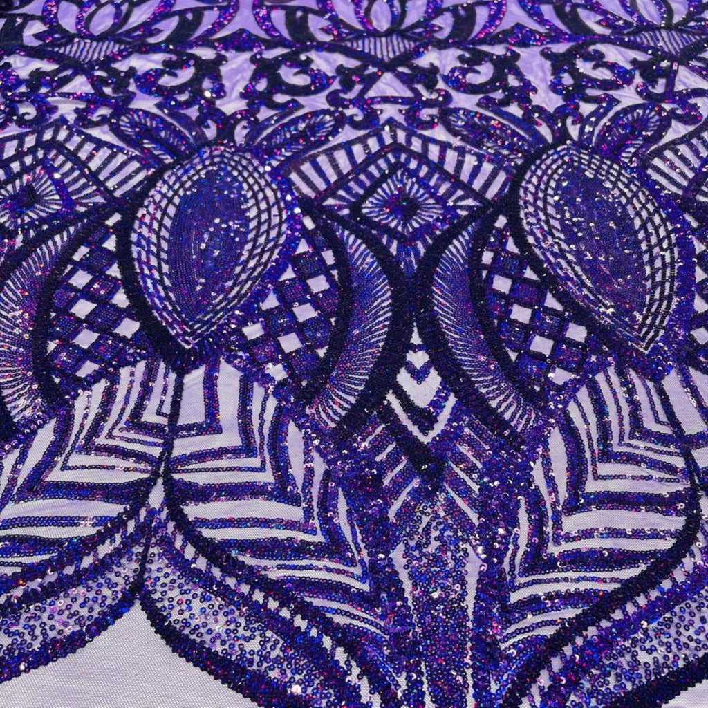 Purple - Marvelous Mermaid Luxury Shiny Sequin 4-Way Stretch Mesh Fabric – Prom & Evening Dress Material By The Yard.
