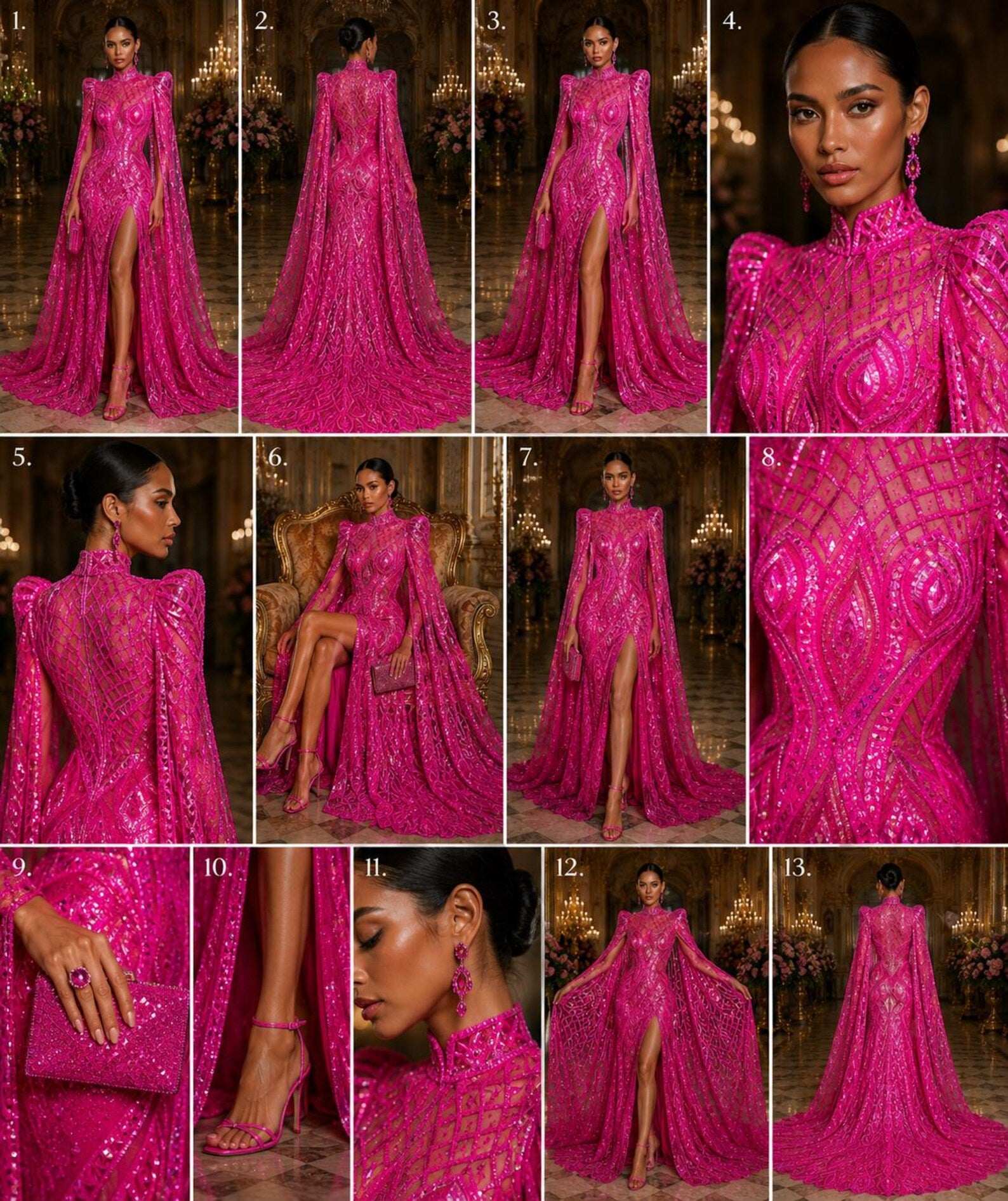 Hot Pink - Marvelous Mermaid Luxury Shiny Sequin 4-Way Stretch Mesh Fabric – Prom & Evening Dress Material By The Yard.